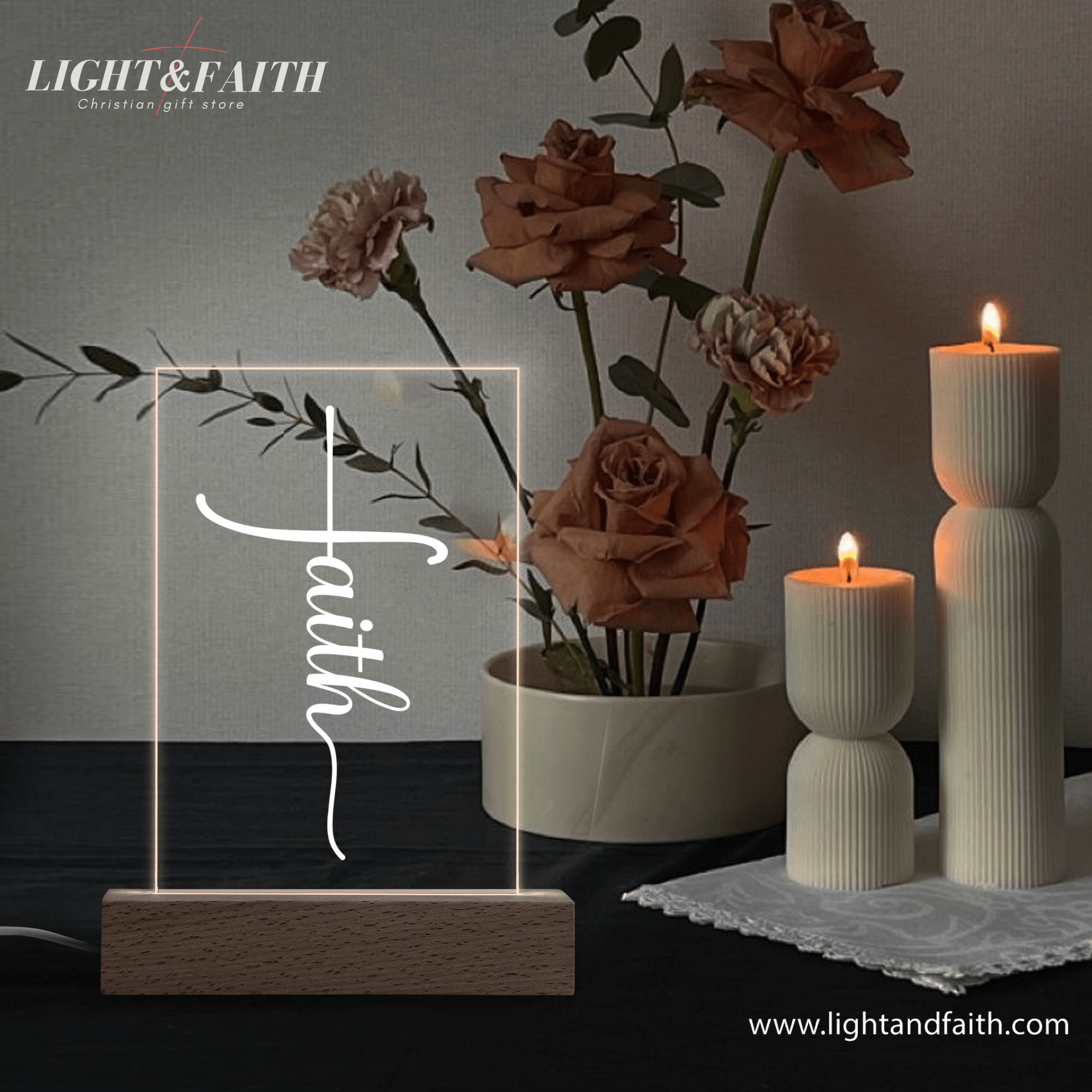 Faith LED Light, Christian Bible Verse Lamp, Inspirational Acrylic Night Light, Religious Home Decor, Faith Gift for Believers. NLLAF21